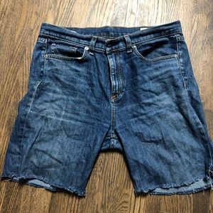 Nina High-Rise Stove Pipe - Ryan Dark Indigo Jean cut into short. Size 29.